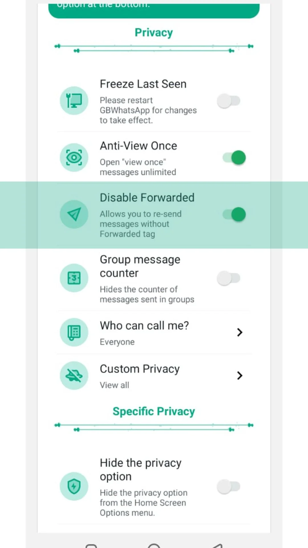 disable forward tag in whatsapp gb